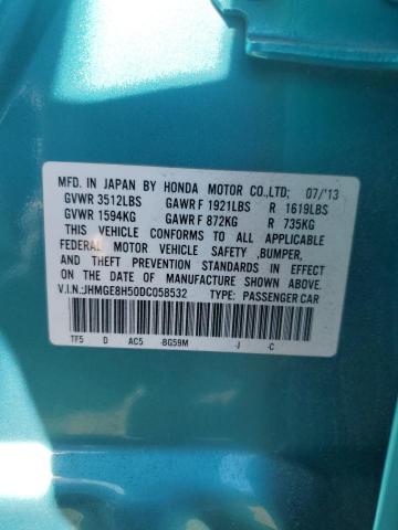 JHMGE8H50DC058532 - 2013 HONDA FIT SPORT TURQUOISE photo 13