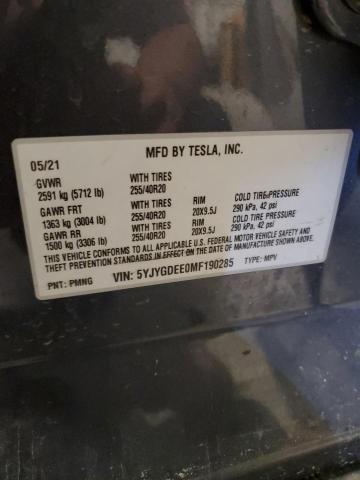 5YJYGDEE0MF190285 - 2021 TESLA MODEL Y Boz foto 12