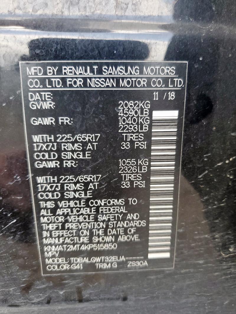 KNMAT2MT4KP515850 - 2019 NISSAN ROGUE S Czarny zdjęcie 13