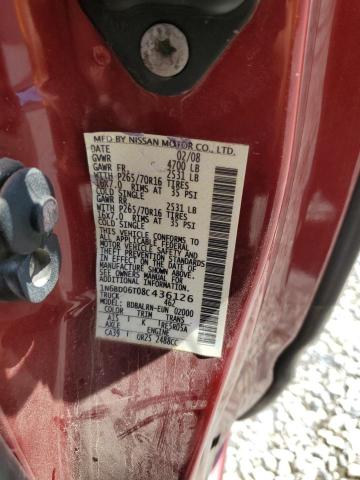 1N6BD06T08C436126 - 2008 NISSAN FRONTIER KING CAB XE RED photo 12