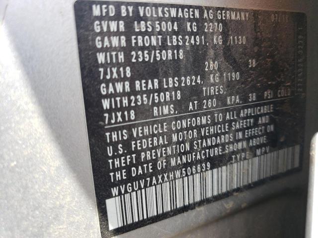 WVGUV7AXXHW506639 - 2017 VOLKSWAGEN TIGUAN SPORT SILVER photo 14