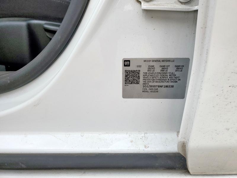 1G1ZB5ST6NF186338 - 2022 CHEVROLET MALIBU LS თეთრი ფოტო 12