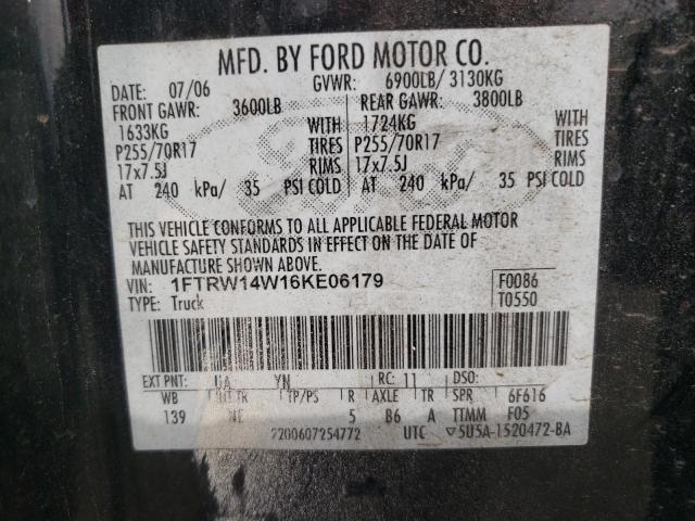 1FTRW14W16KE06179 - 2006 FORD F150 SUPERCREW BLACK photo 12