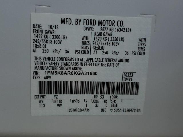 1FM5K8AR6KGA31660 - 2019 FORD EXPLORER POLICE INTERCEPTOR 白色 照片 13