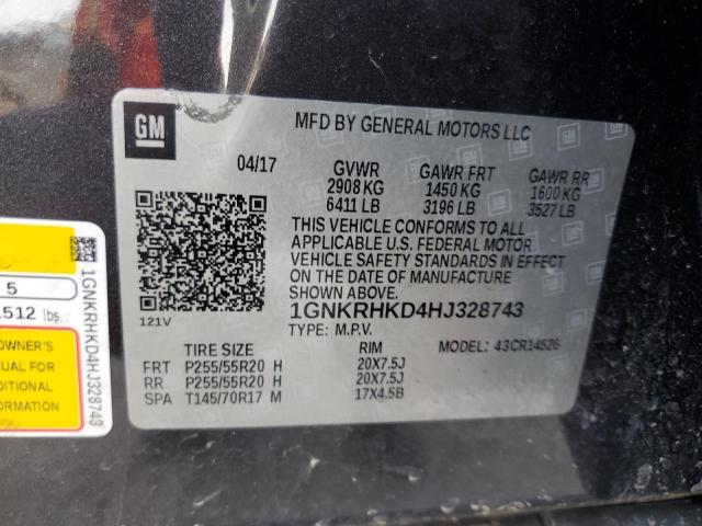 1GNKRHKD4HJ328743 - 2017 CHEVROLET TRAVERSE LT გრაფიტი ფოტო 12