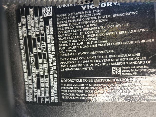 5VPDB36NXE3037726 - 2014 VICTORY MOTORCYCLES CROSS COUN Gris photo 9