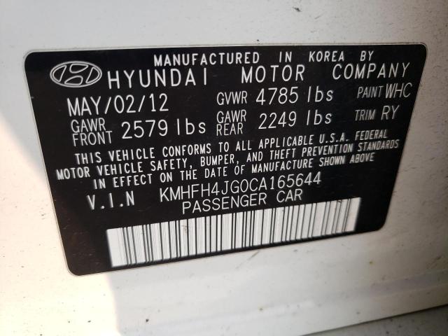 KMHFH4JG0CA165644 - 2012 HYUNDAI AZERA GLS WHITE photo 12