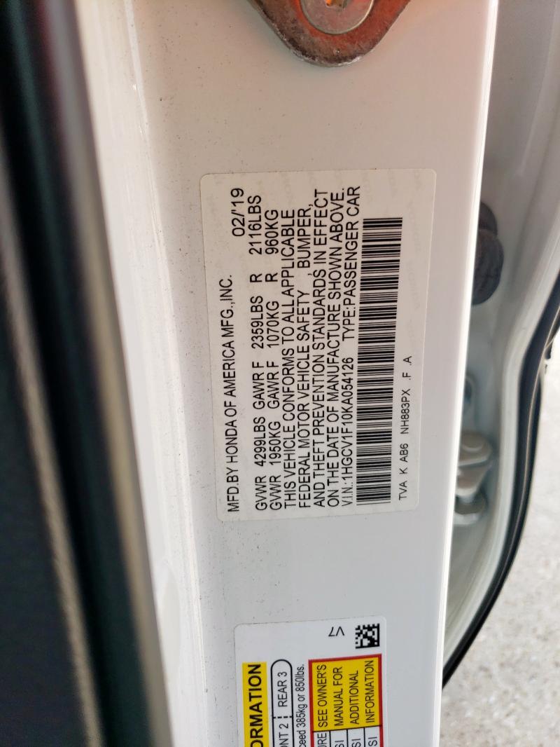 1HGCV1F10KA054126 - 2019 HONDA ACCORD LX თეთრი ფოტო 12