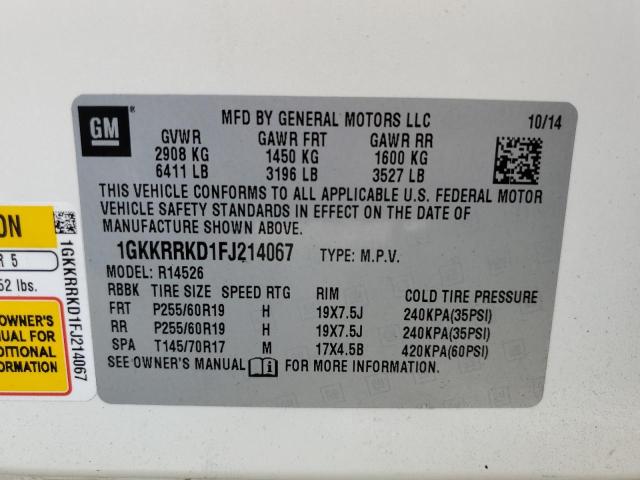 1GKKRRKD1FJ214067 - 2015 GMC ACADIA SLT-1 WHITE photo 14