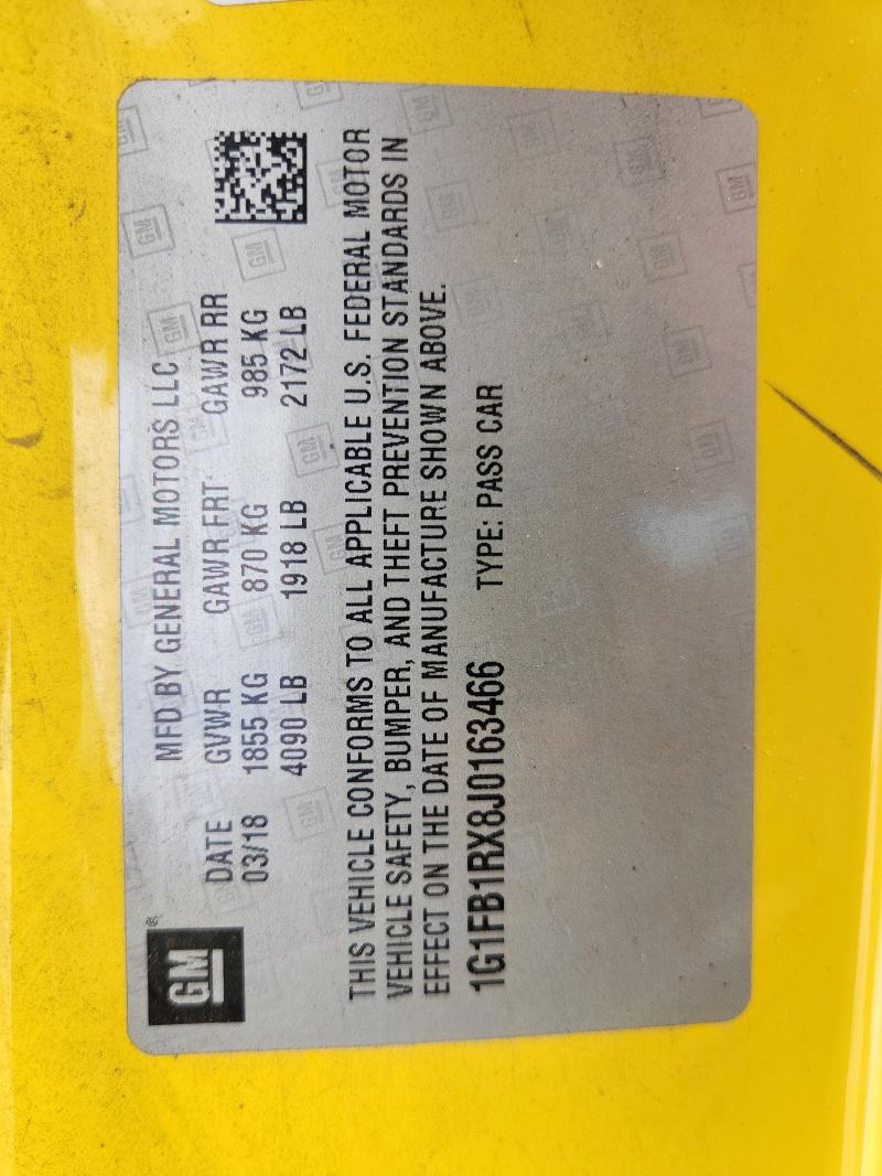 1G1FB1RX8J0163466 - 2018 CHEVROLET CAMARO LT 黄色 照片 12