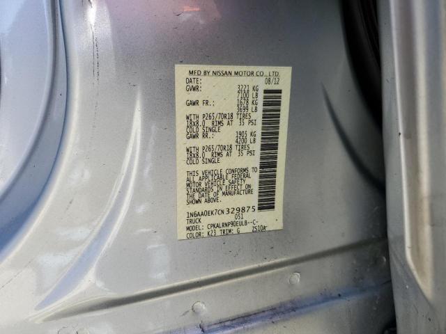 1N6AA0EK7CN329875 - 2012 NISSAN TITAN S SILVER photo 12