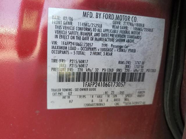 1FAFP24106G173057 - 2006 FORD FIVE HUNDR SEL RED photo 12