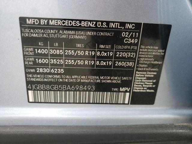 4JGBB8GB5BA698493 - 2011 MERCEDES-BENZ ML 350 4MATIC BLUE photo 12