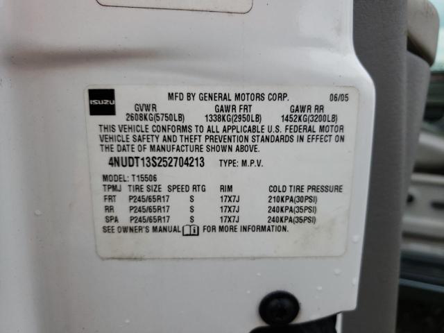 4NUDT13S252704213 - 2005 ISUZU ASCENDER S WHITE photo 13