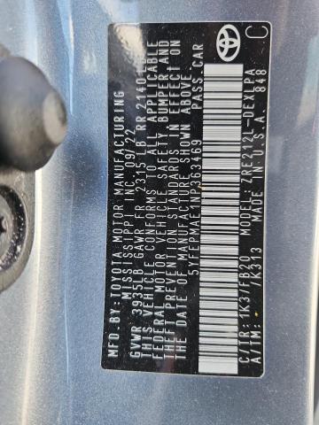 5YFEPMAE1NP363469 - 2022 TOYOTA COROLLA LE BLUE photo 12