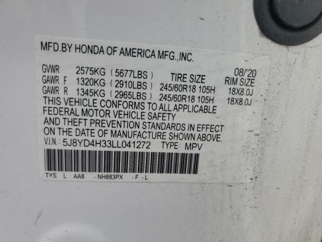 5J8YD4H33LL041272 - 2020 ACURA MDX WHITE photo 13
