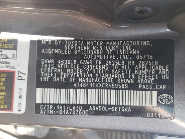 4T4BF1FKXFR499589 - 2015 TOYOTA CAMRY LE GRAY photo 13