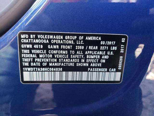 1VWDT7A36HC064836 - 2017 VOLKSWAGEN PASSAT R-LINE Mavi foto 13