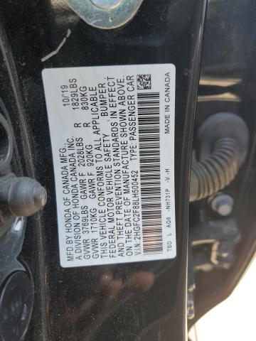 2HGFC2F88LH500452 - 2020 HONDA CIVIC SPORT 黑色 照片 12