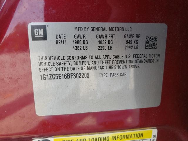 1G1ZC5E16BF302205 - 2011 CHEVROLET MALIBU 1LT RED photo 13