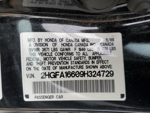 2HGFA16609H324729 - 2009 HONDA CIVIC LX-S Սև լուսանկար 12