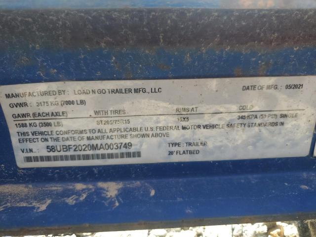 58UBF2020MA003749 - 2021 UTILITY TRAILER BLUE photo 10