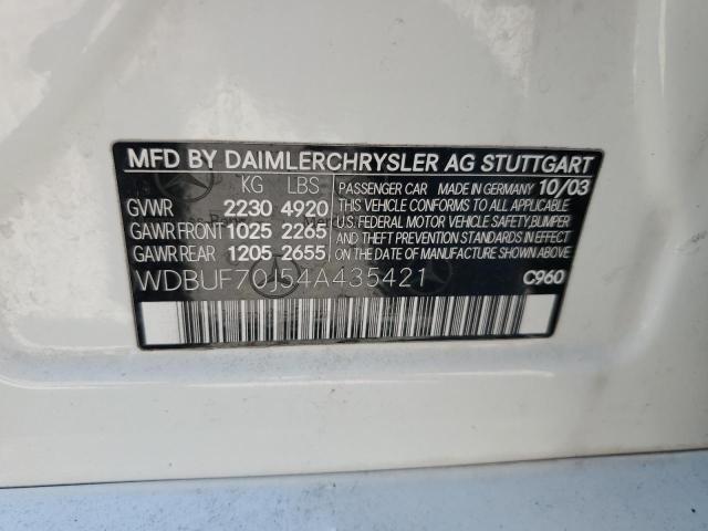 WDBUF70J54A435421 - 2004 MERCEDES-BENZ E 500 WHITE photo 12