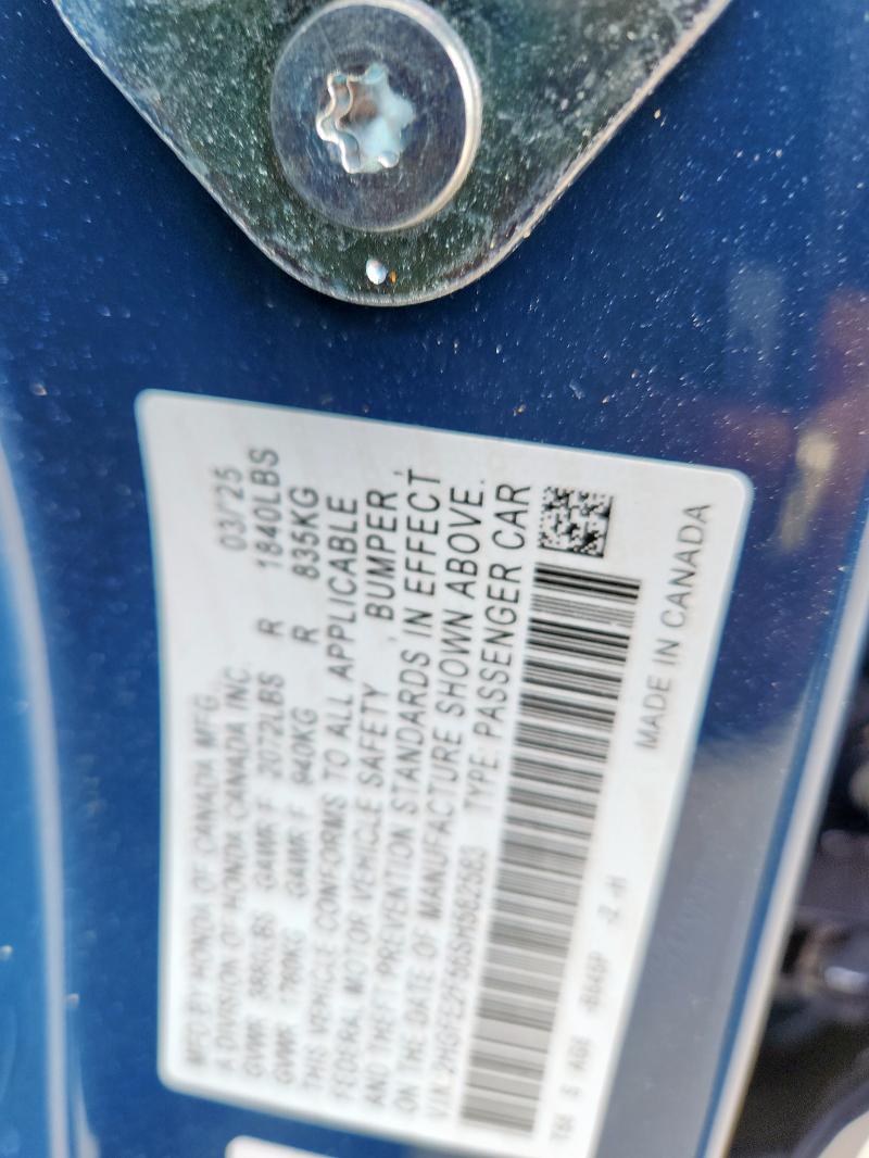 2HGFE2F56SH582583 - 2025 HONDA CIVIC SPORT BLUE photo 12