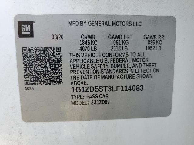 1G1ZD5ST3LF114083 - 2020 CHEVROLET MALIBU LT WHITE photo 12