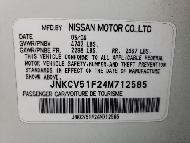 JNKCV51F24M712585 - 2004 INFINITI G35 WHITE photo 12