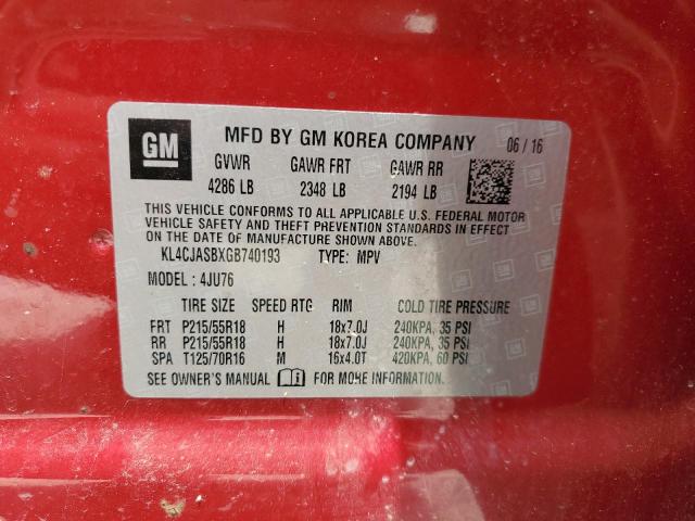 KL4CJASBXGB740193 - 2016 BUICK ENCORE RED photo 12