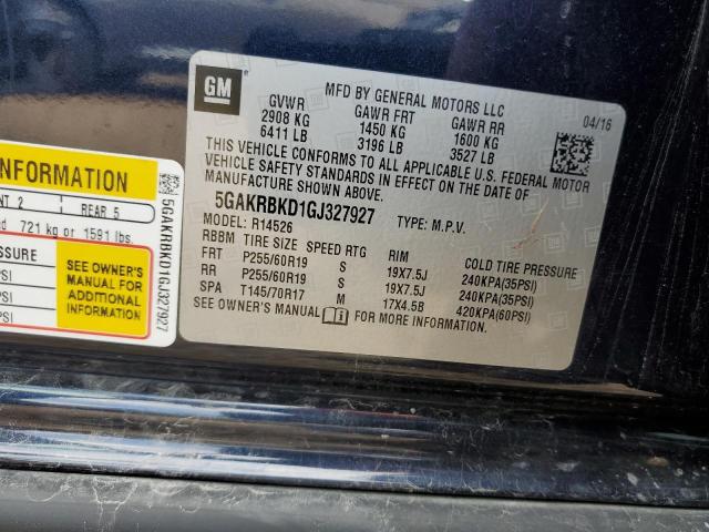 5GAKRBKD1GJ327927 - 2016 BUICK ENCLAVE BLUE photo 13