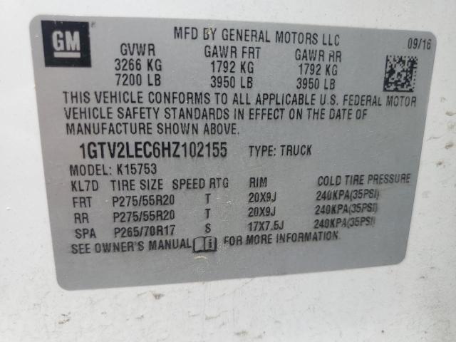 1GTV2LEC6HZ102155 - 2017 GMC SIERRA K1500 WHITE photo 12