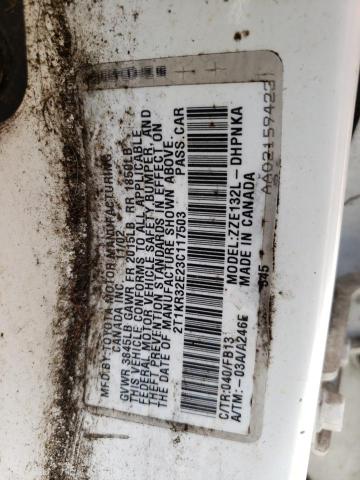 2T1KR32E23C117503 - 2003 TOYOTA COROLLA MA XR WHITE photo 12