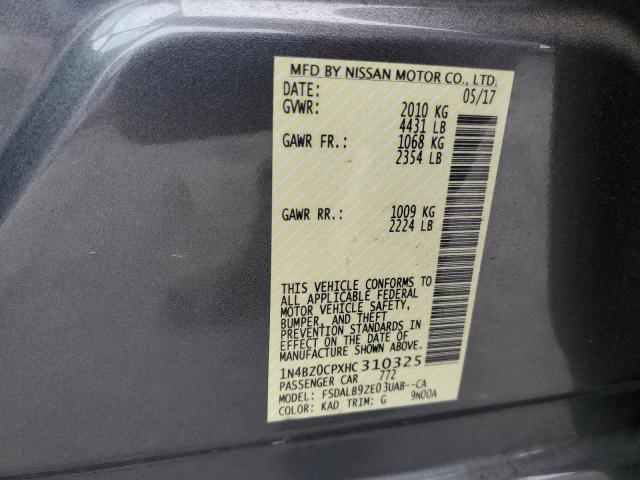 1N4BZ0CPXHC310325 - 2017 NISSAN LEAF S GRAY photo 12