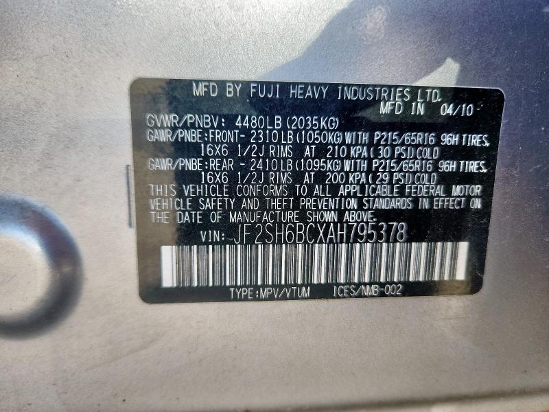 JF2SH6BCXAH795378 - 2010 SUBARU FORESTER XS SILVER photo 14