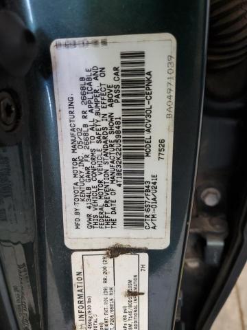 4T1BE32K22U598481 - 2002 TOYOTA CAMRY LE GREEN photo 12