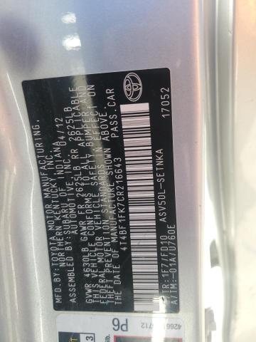 4T4BF1FK7CR216643 - 2012 TOYOTA CAMRY BASE SILVER photo 13
