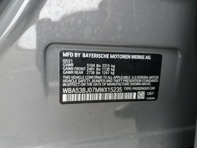 WBA53BJ07MWX15235 - 2021 BMW 540 I GRAY photo 12