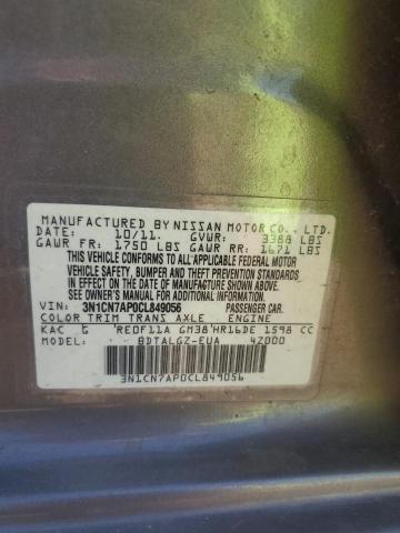 3N1CN7AP0CL849056 - 2012 NISSAN VERSA S GRAY photo 12