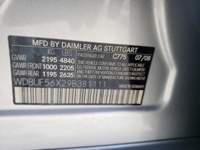 WDBUF56X29B381111 - 2009 MERCEDES-BENZ E 350 SILVER photo 12