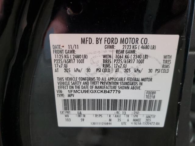 1FMCU9EGXCKB47779 - 2012 FORD ESCAPE LIMITED BLACK photo 13