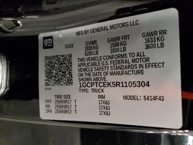 1GCPTCEK5R1105304 - 2024 CHEVROLET COLORADO LT BLACK photo 12