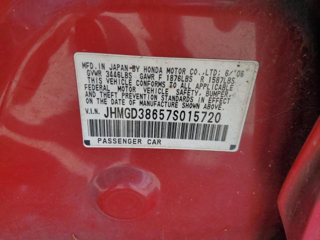 JHMGD38657S015720 - 2007 HONDA FIT S წითელი ფოტო 12