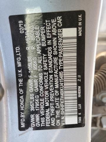 SHHFK7H49KU415485 - 2019 HONDA CIVIC SPORT 银色 照片 12