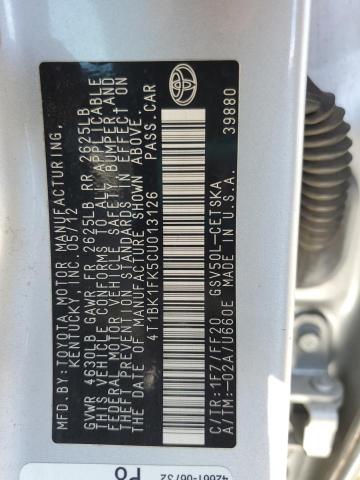 4T1BK1FK5CU013126 - 2012 TOYOTA CAMRY SE 银色 照片 12