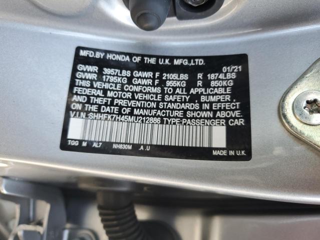 SHHFK7H45MU212886 - 2021 HONDA CIVIC SPORT 银色 照片 12