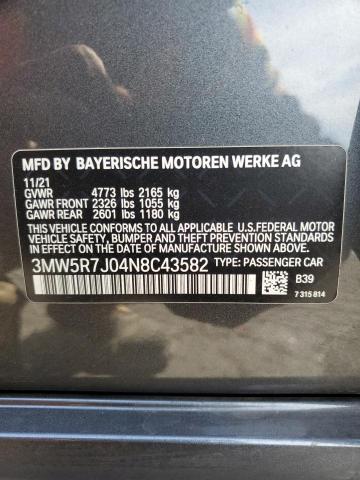 3MW5R7J04N8C43582 - 2022 BMW 330XI გრაფიტი ფოტო 12