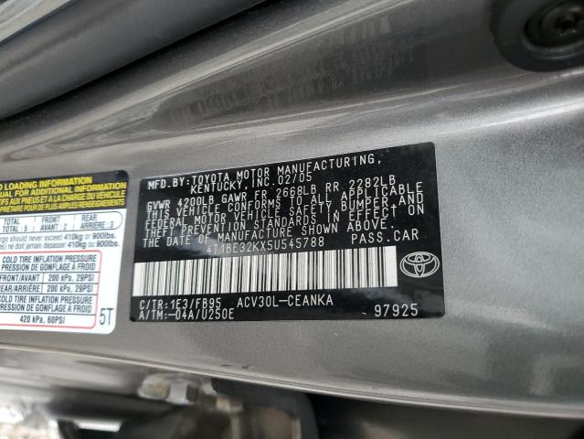 4T1BE32KX5U545788 - 2005 TOYOTA CAMRY LE ნაცრისფერი ფოტო 12