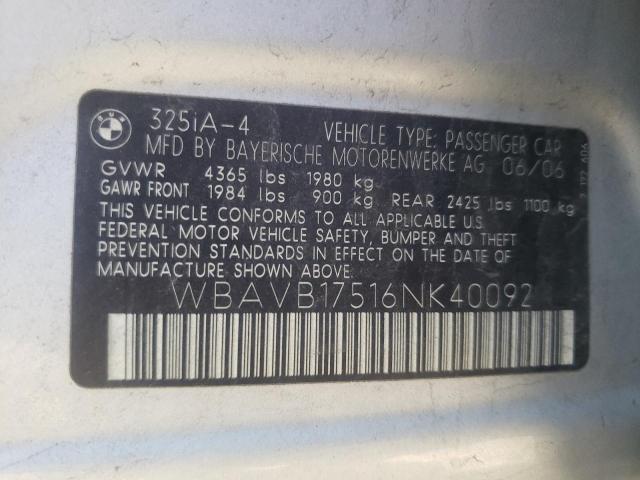 WBAVB17516NK40092 - 2006 BMW 325I I AUTOMATIC Argent photo 12